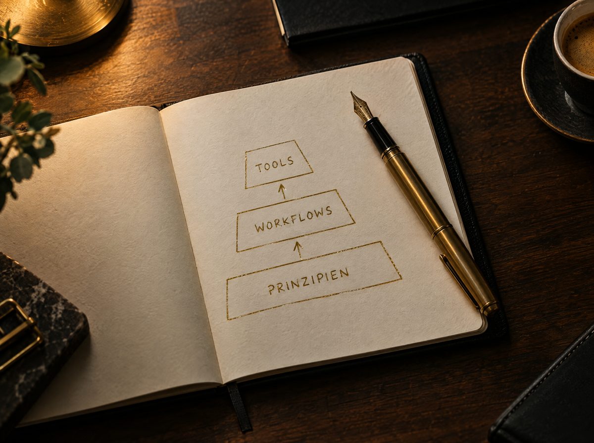 Notizbuch mit Diagramm: Tools, Workflows, Prinzipien