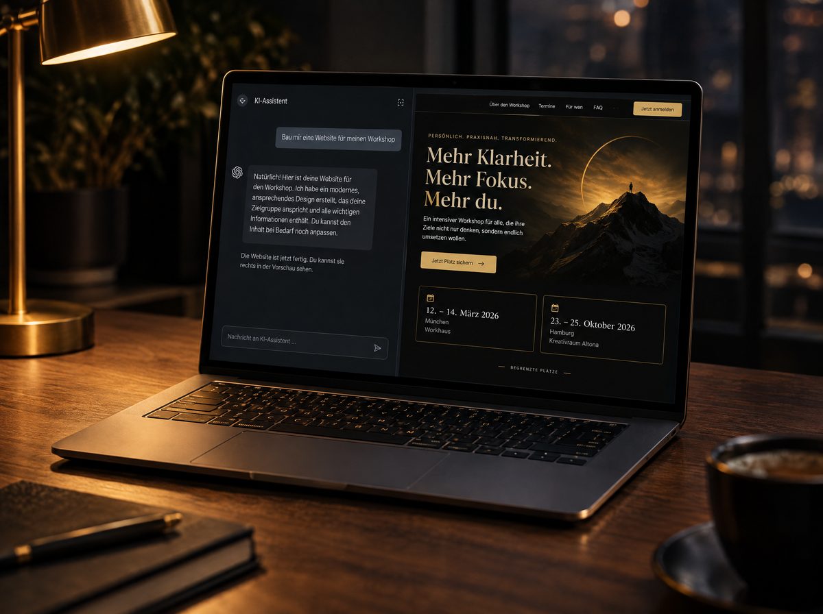 Laptop mit KI-Chat und fertiger Website